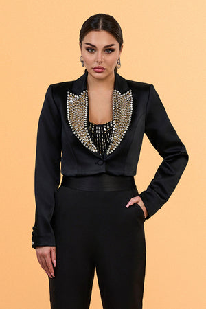 Nargis Beaded Tuxedo Crop Jacket
